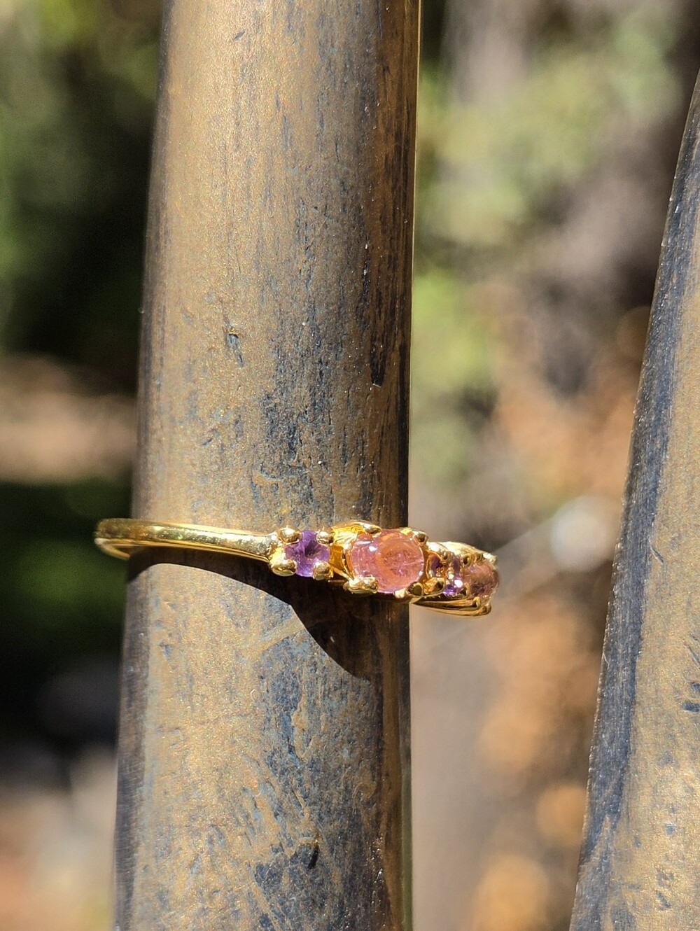 Tourmaline & Amethyst Natural Gemstone Sterling & Gold Ring Sz6 - Picture 4 of 8
